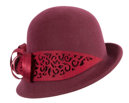 Felt burgundy cloche hat by Fillies Collection-1