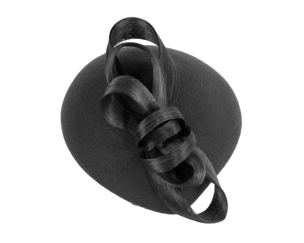 Stylish black felt beret hat by Fillies Collection