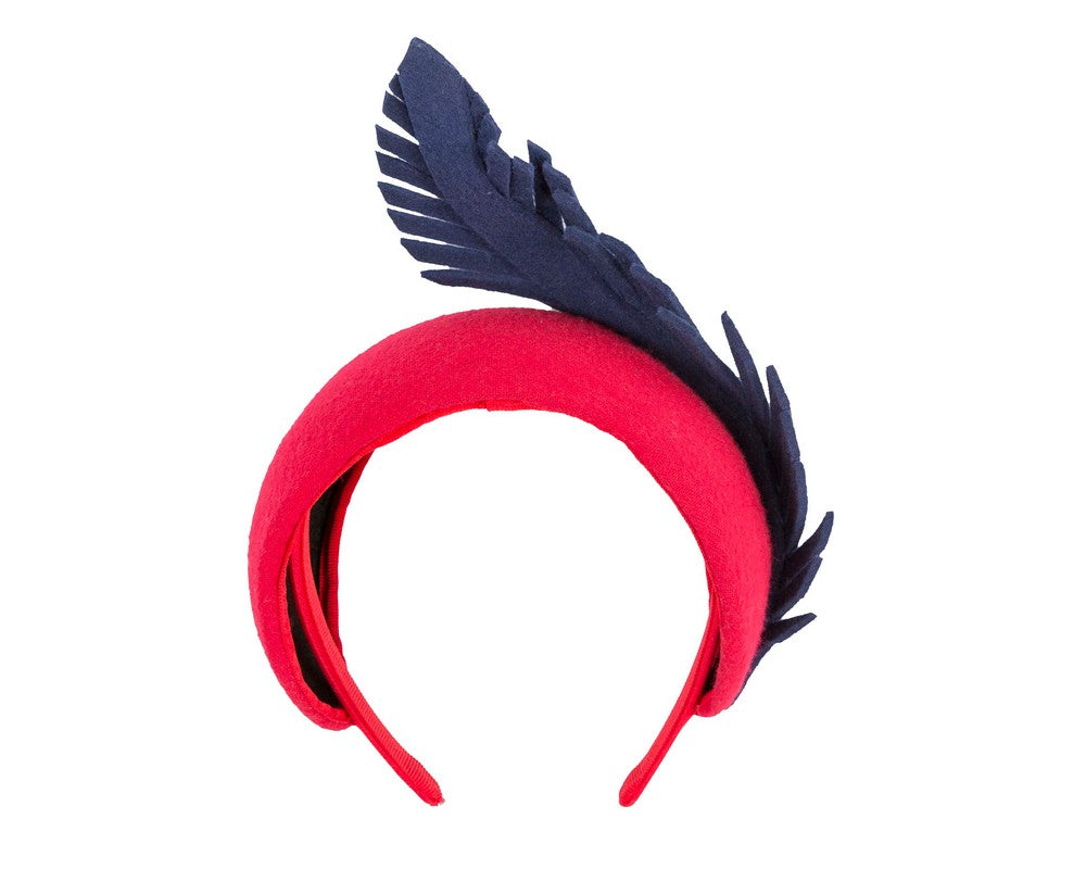 Bespoke red & navy winter racing fascinator headband