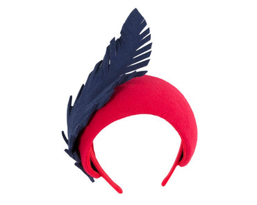 Bespoke red & navy winter racing fascinator headband