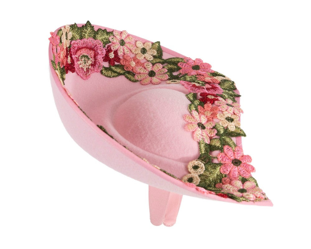 Floral Embroidered Pink Fascinator by Fillies Collection-3