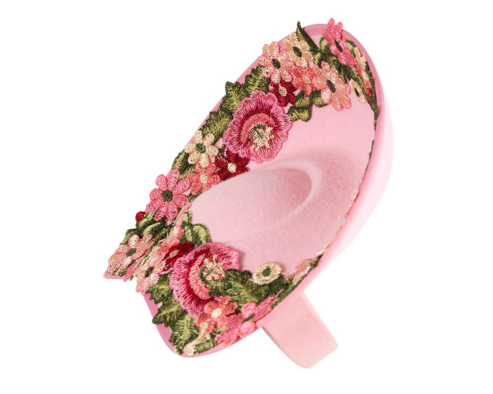 Floral Embroidered Pink Fascinator by Fillies Collection-2