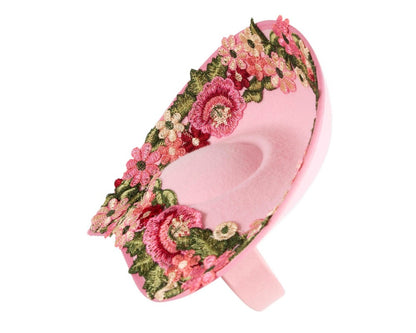 Floral Embroidered Pink Fascinator by Fillies Collection-2