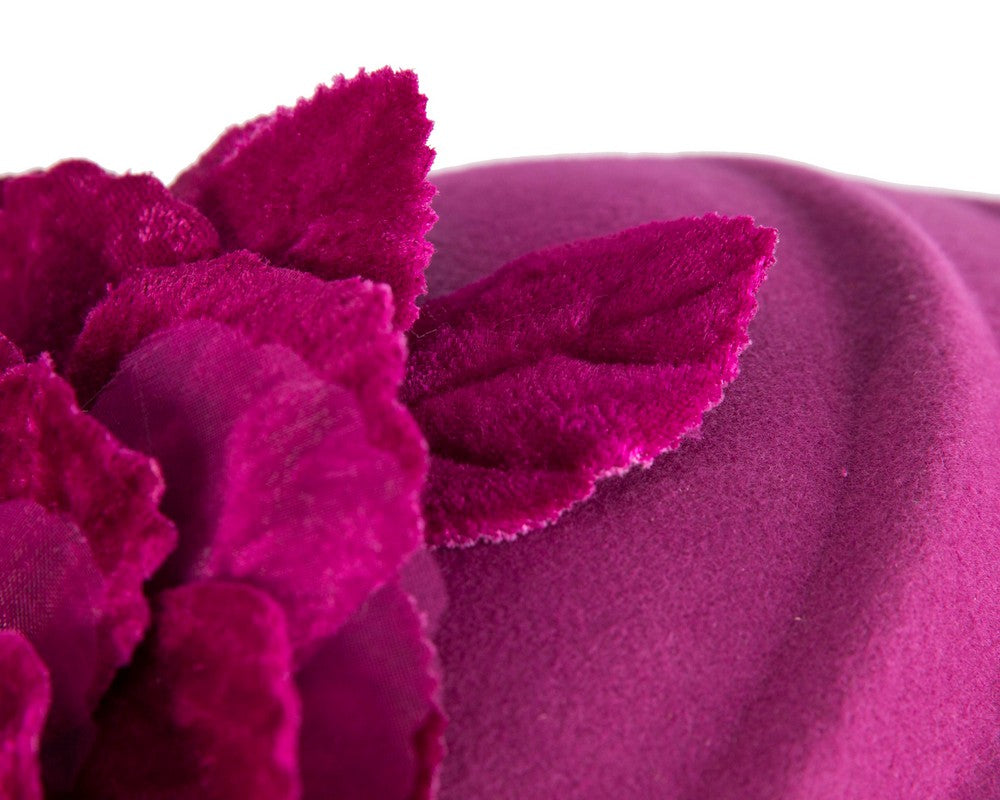 Fuchsia Wool Hat with Floral Accent - Winter Elegance-4