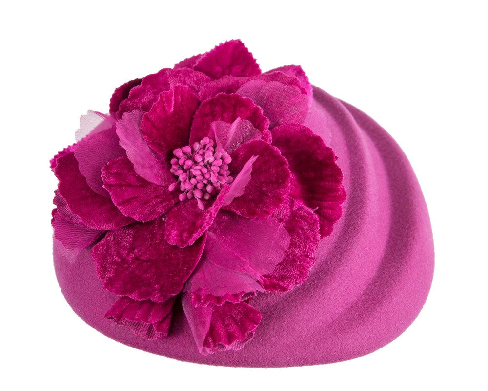 Fuchsia Wool Hat with Floral Accent - Winter Elegance-3