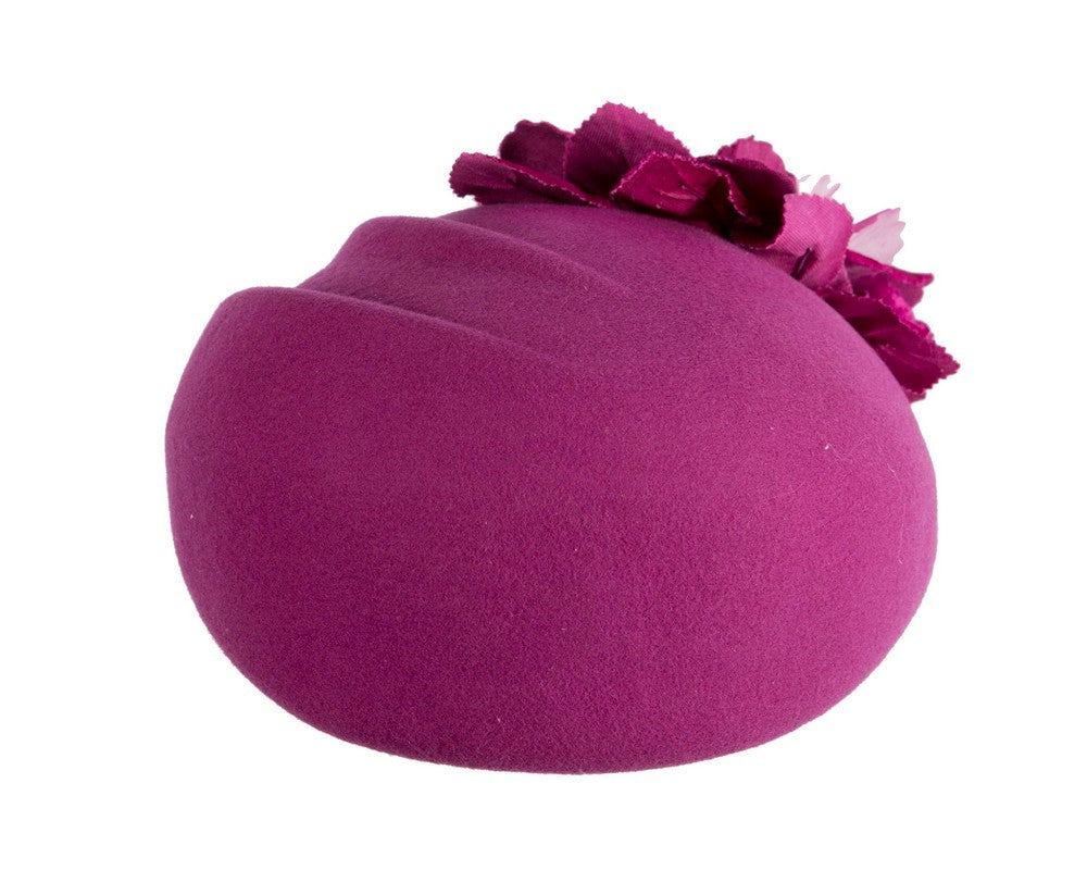 Fuchsia Wool Hat with Floral Accent - Winter Elegance-2