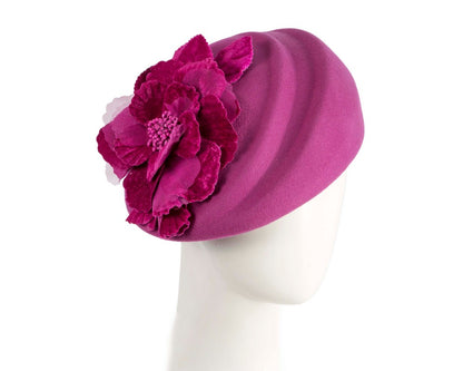 Fuchsia Wool Hat with Floral Accent - Winter Elegance-0