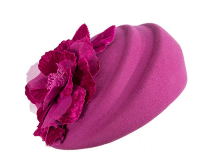 Fuchsia Wool Hat with Floral Accent - Winter Elegance-1