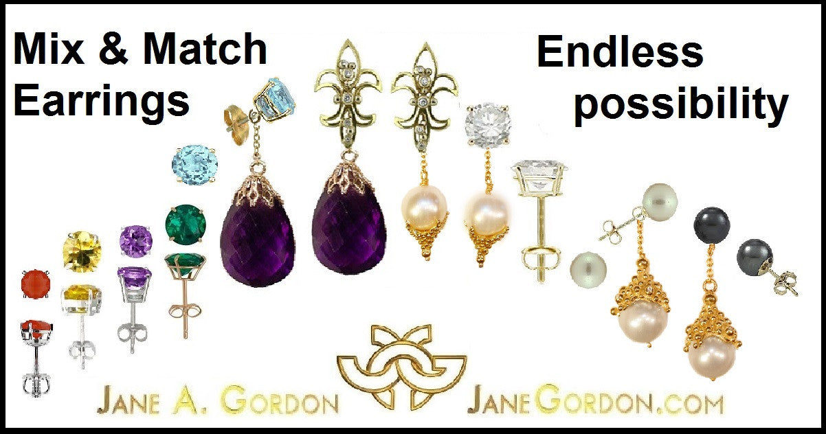 Pearl Drop Earrings-Small Dots in sterling silver or gold plate.