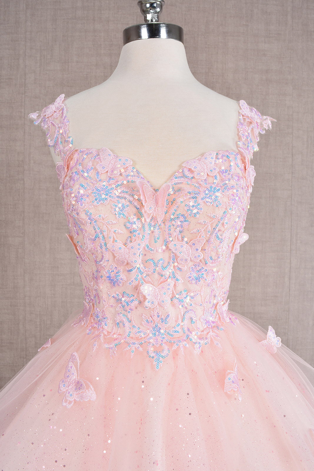 Butterfly Applique Sequin Mesh Babydoll w/ Sheer Straps Short Homecoming Dress GLGS3186-3