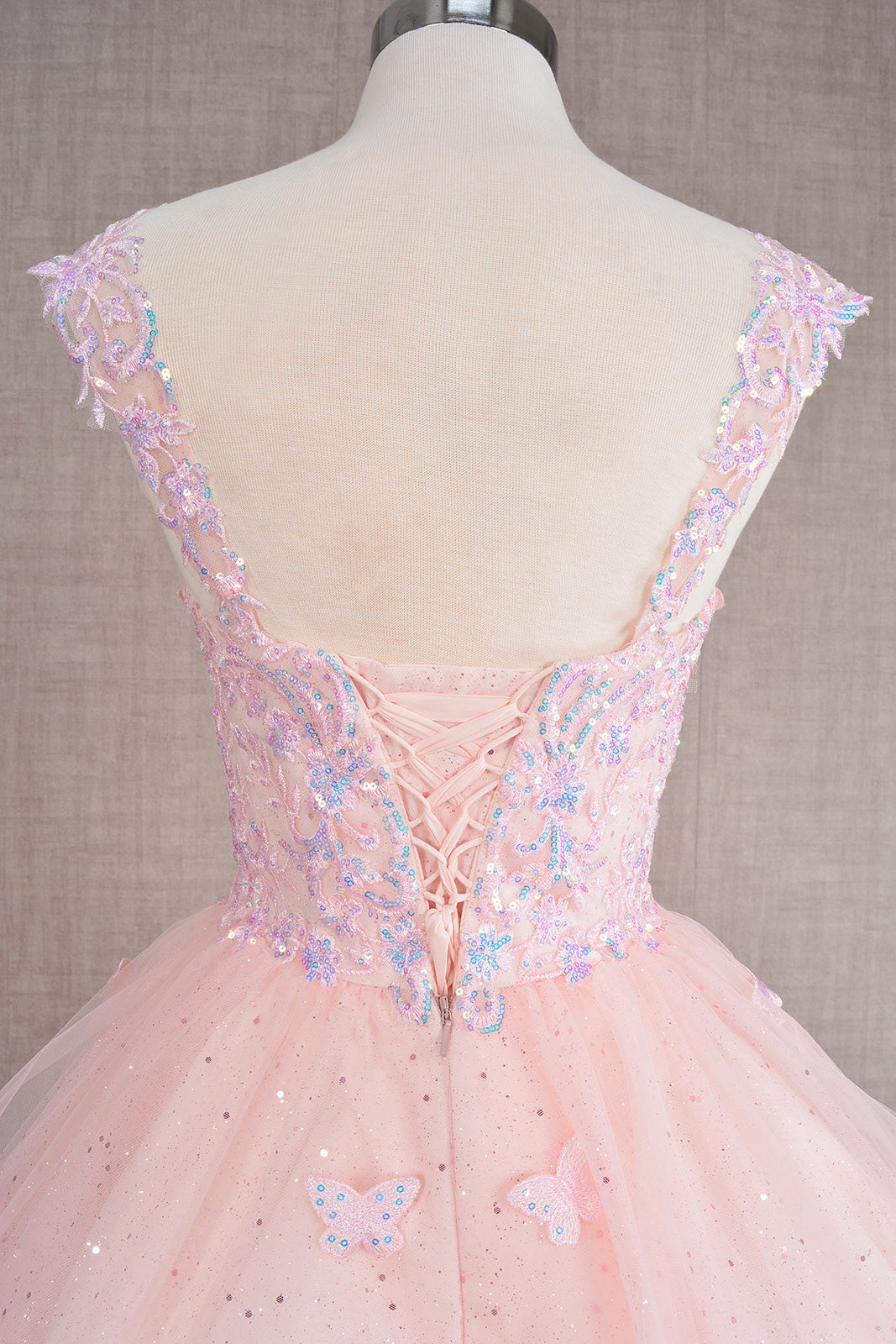 Butterfly Applique Sequin Mesh Babydoll w/ Sheer Straps Short Homecoming Dress GLGS3186-4