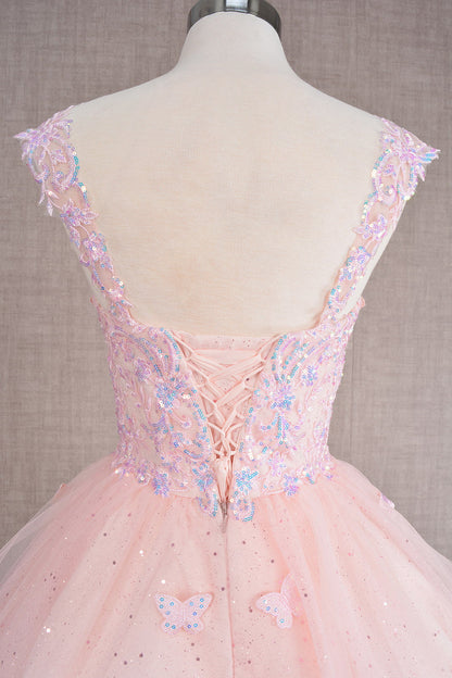 Butterfly Applique Sequin Mesh Babydoll w/ Sheer Straps Short Homecoming Dress GLGS3186-4