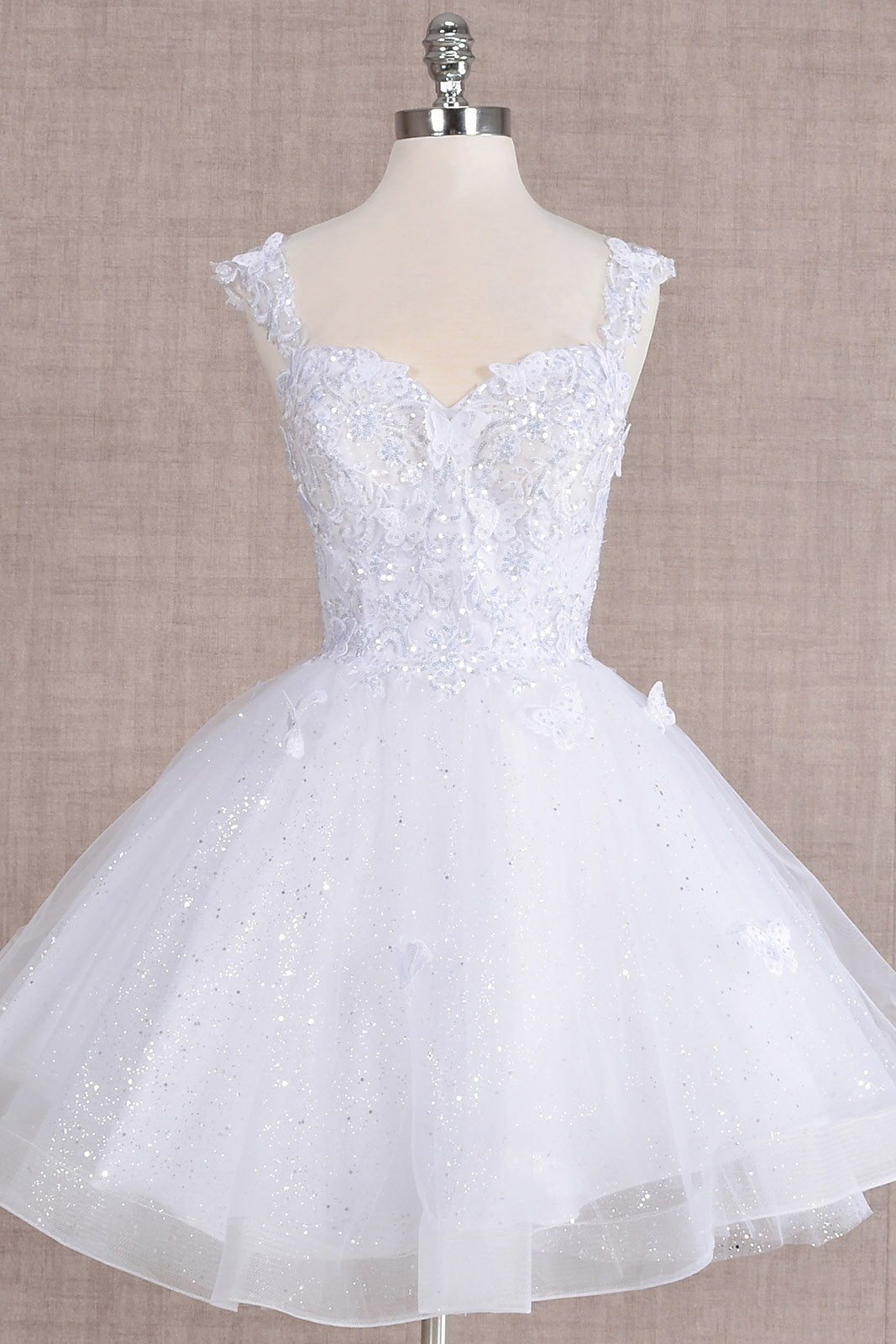 Butterfly Applique Sequin Mesh Babydoll w/ Sheer Straps Short Homecoming Dress GLGS3186-10