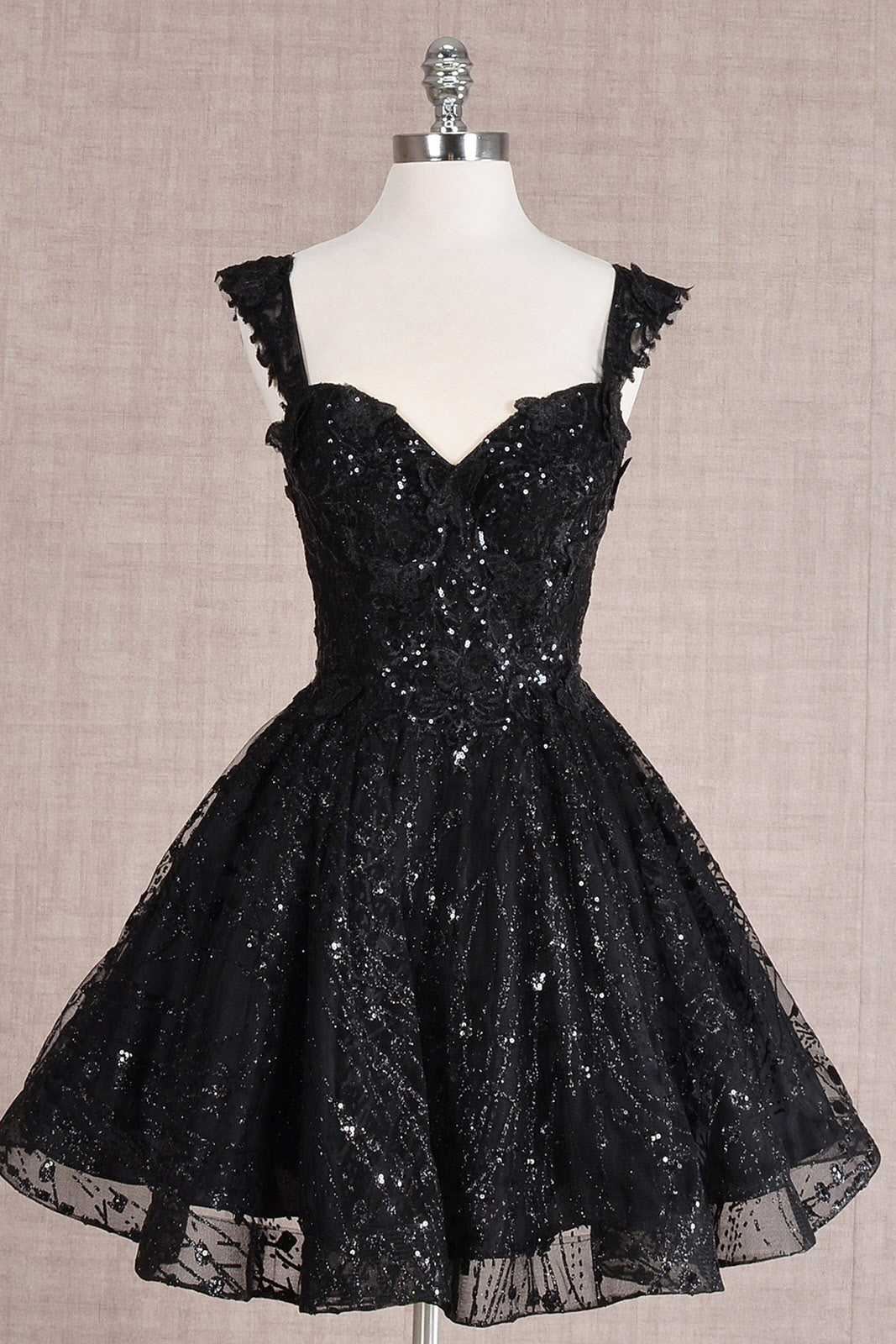 Butterfly Applique Mesh Babydoll w/ Detachable Side Mesh Drapes Short Homecoming Dress GLGS3187-0
