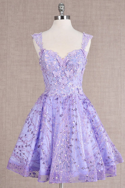 Butterfly Applique Mesh Babydoll w/ Detachable Side Mesh Drapes Short Homecoming Dress GLGS3187-7