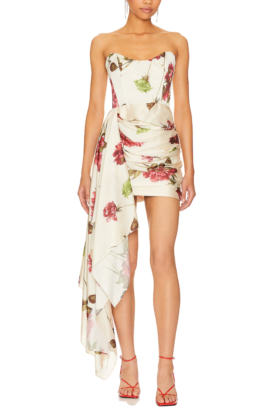 Katie May Strapless Boned Bodice Floral Drape Chasing Dawn Mini Dress-0