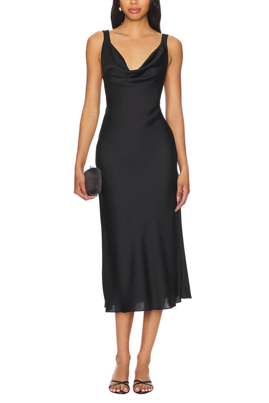 Katie May Draped Deep Front and Back Neckline Heidi Midi Dress-0