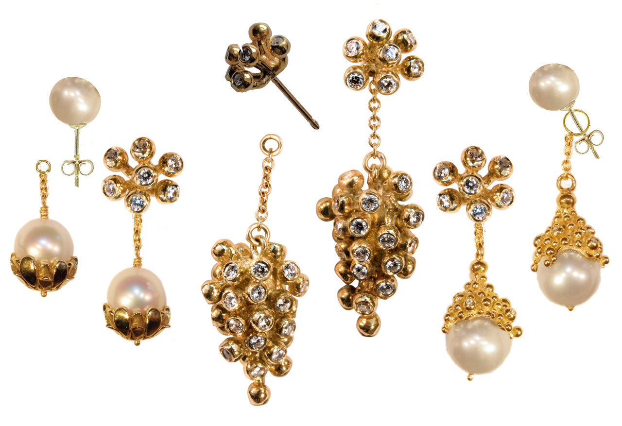 Grapes Drop Earrings- 2 parts-Detachable Stud. 18K Gold with diamonds