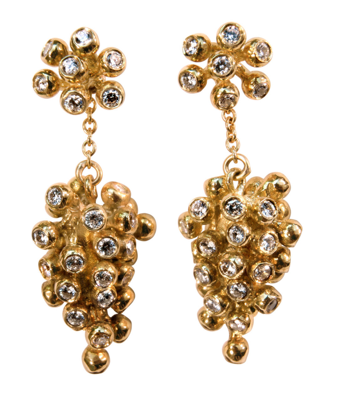 Grapes Drop Earrings- 2 parts-Detachable Stud. 18K Gold with diamonds