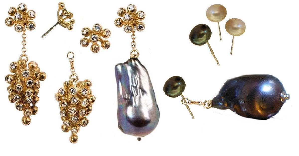 Grapes Drop Earrings- 2 parts-Detachable Stud. 18K Gold with diamonds