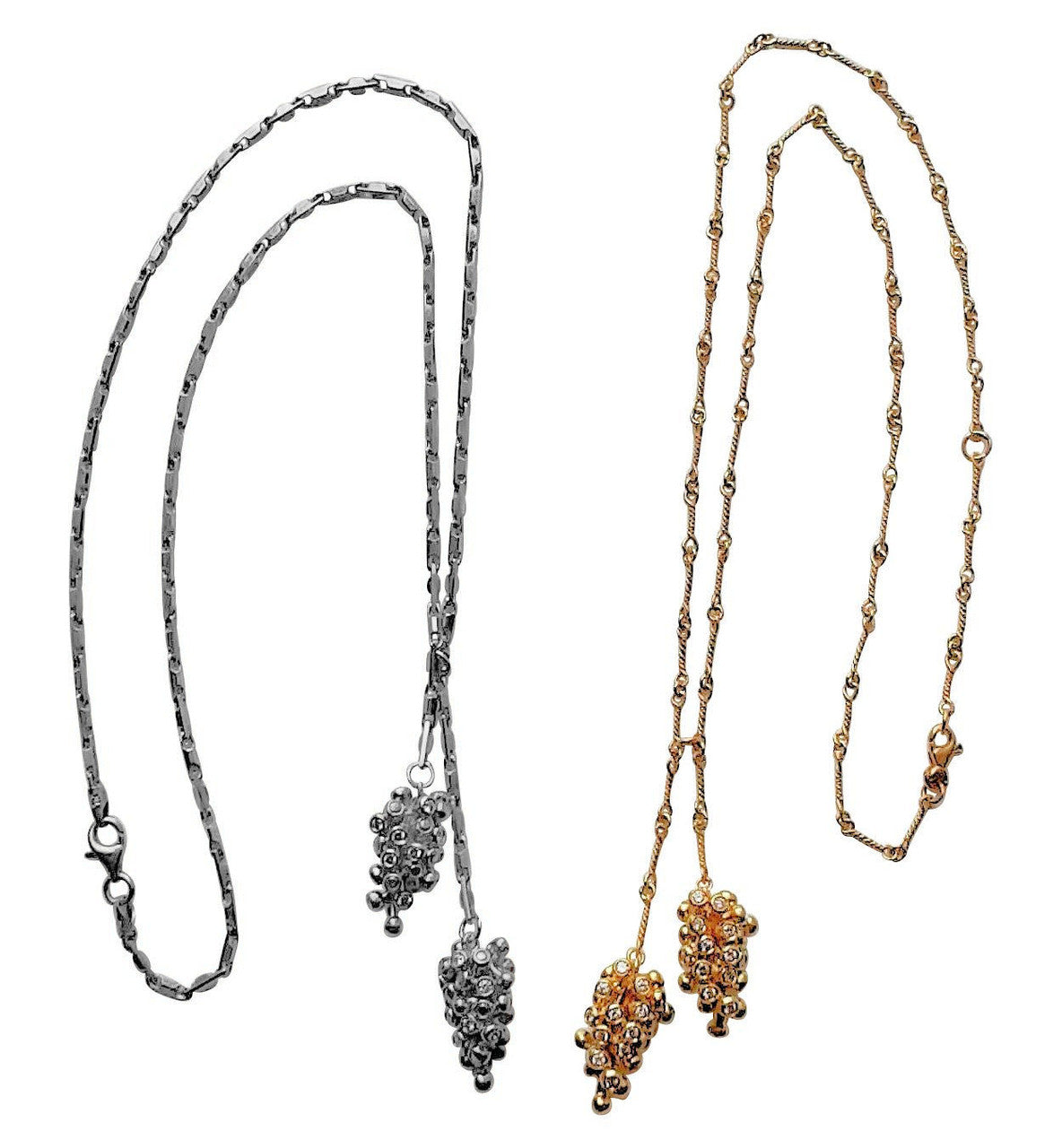 Grapes Necklace-18K Gold with Diamonds, Lariat Style on Hand-made Chain