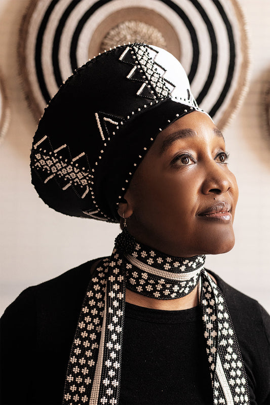 Zulu Beaded Bucket Hat - Isicholo Black & White | Handmade in South Africa-0