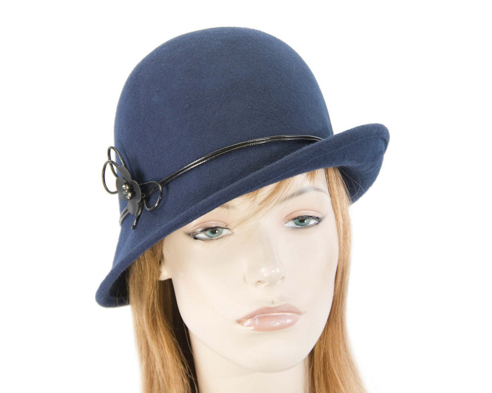 Navy felt cloche hat