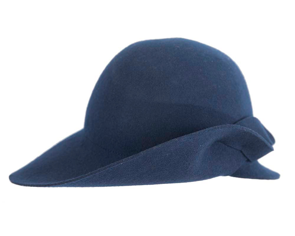 Exclusive wide brim navy felt hat by Max Alexander