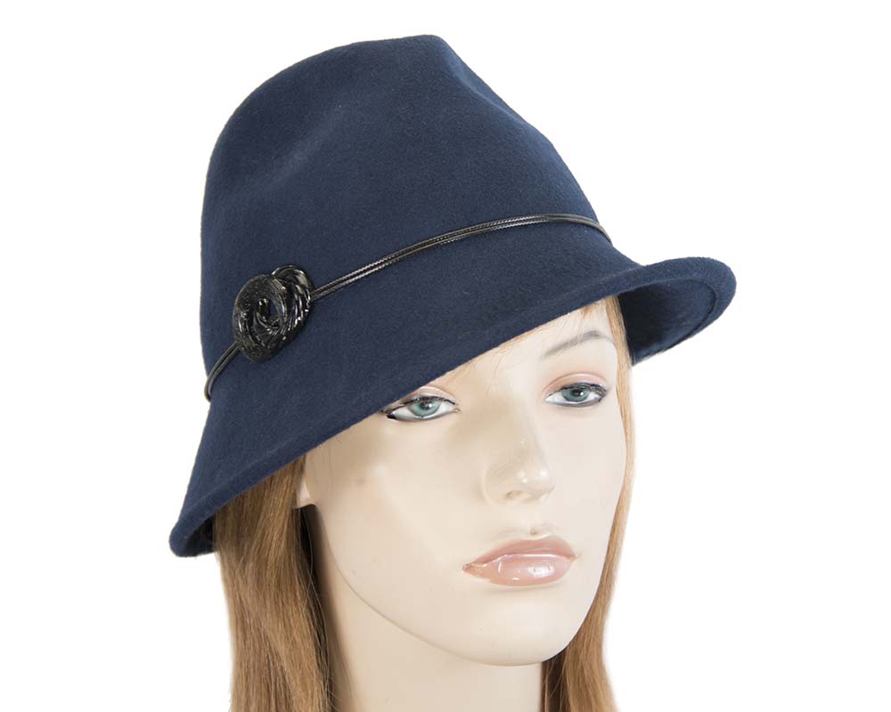 Navy ladies fashion felt trilby hat by Max Alexander