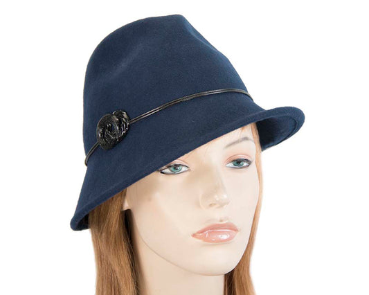 Navy ladies fashion felt trilby hat by Max Alexander