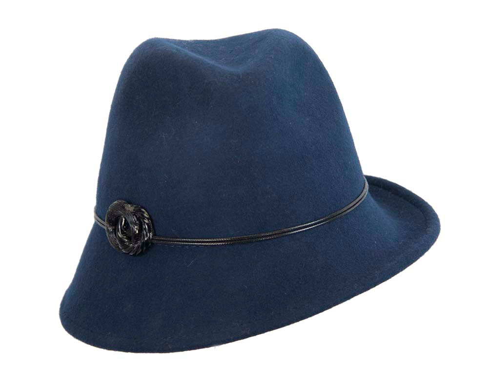Navy ladies fashion felt trilby hat by Max Alexander