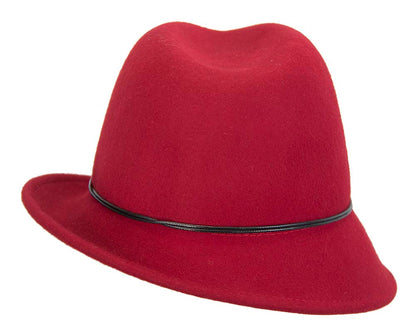 Red ladies fashion felt trilby hat by Max Alexander