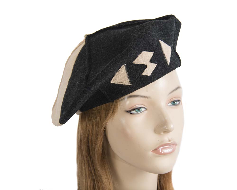 Beige & black winter french beret by Max Alexander-0