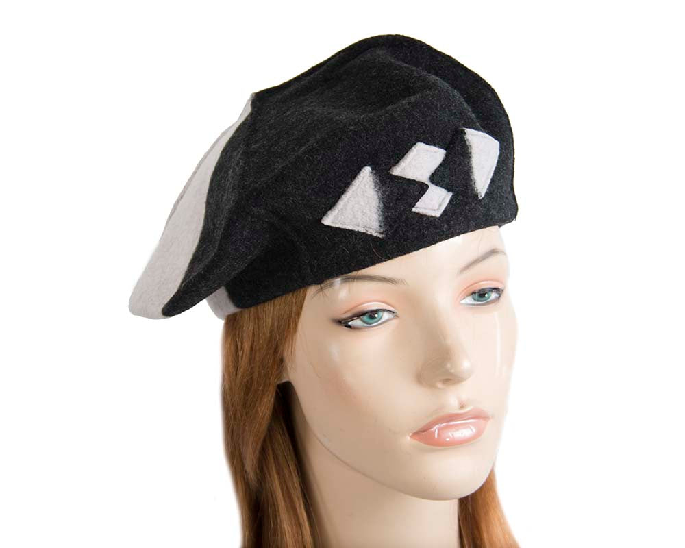Grey & black winter french beret by Max Alexander-0