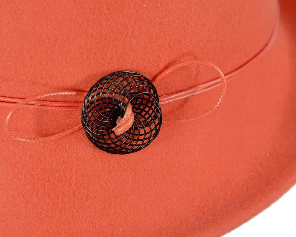 Orange felt cloche hat by Max Alexander-4