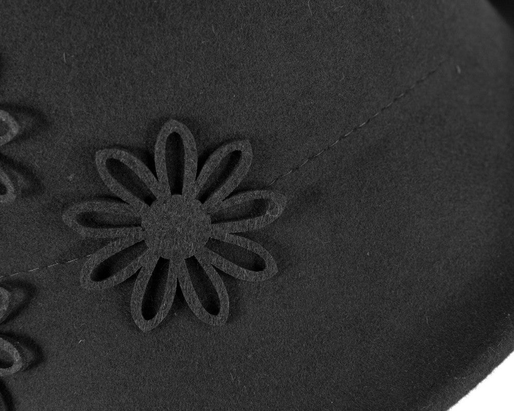 Black felt cloche hat with flowers by Max Alexander-4
