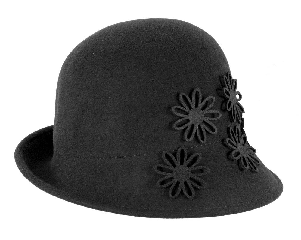 Black felt cloche hat with flowers by Max Alexander-3