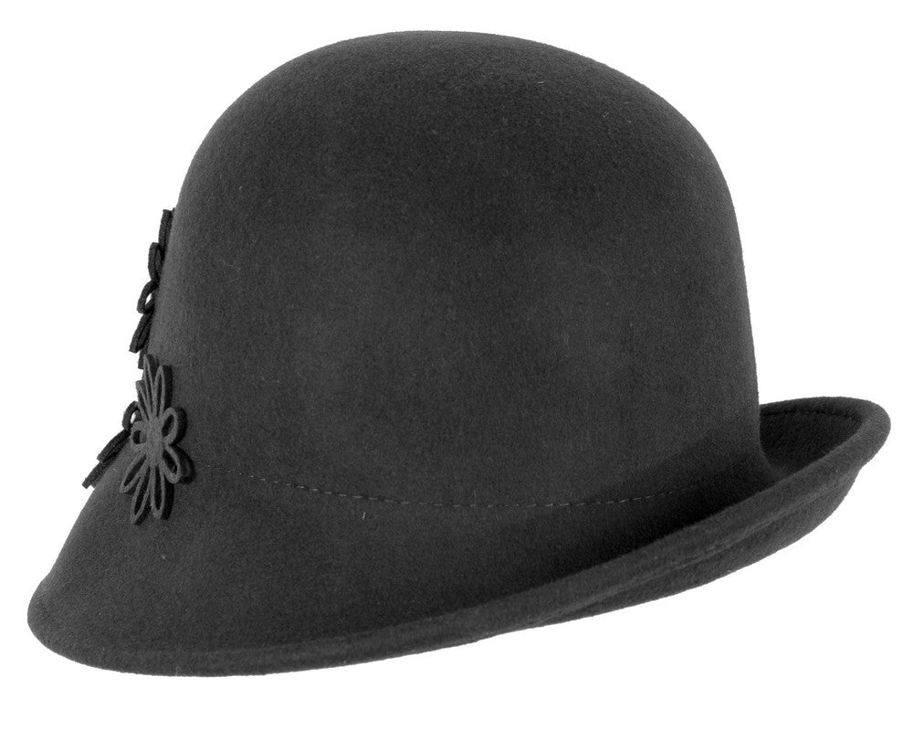 Black felt cloche hat with flowers by Max Alexander-2
