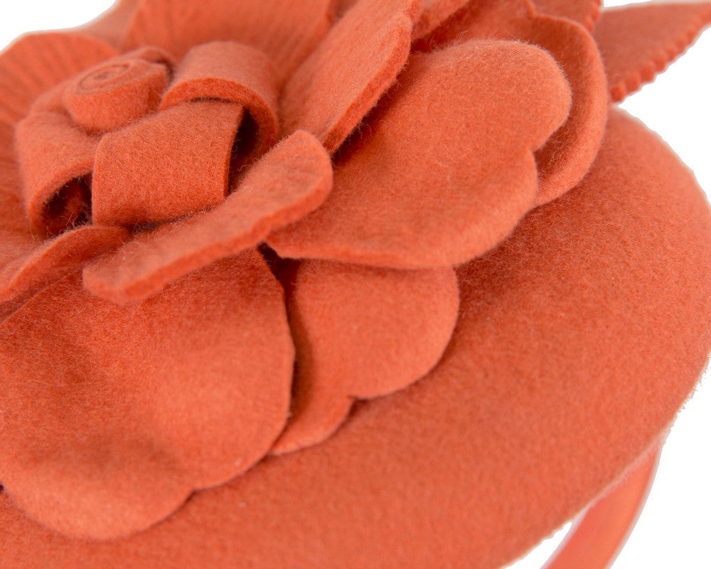 Orange winter pillbox fascinator by Max Alexander