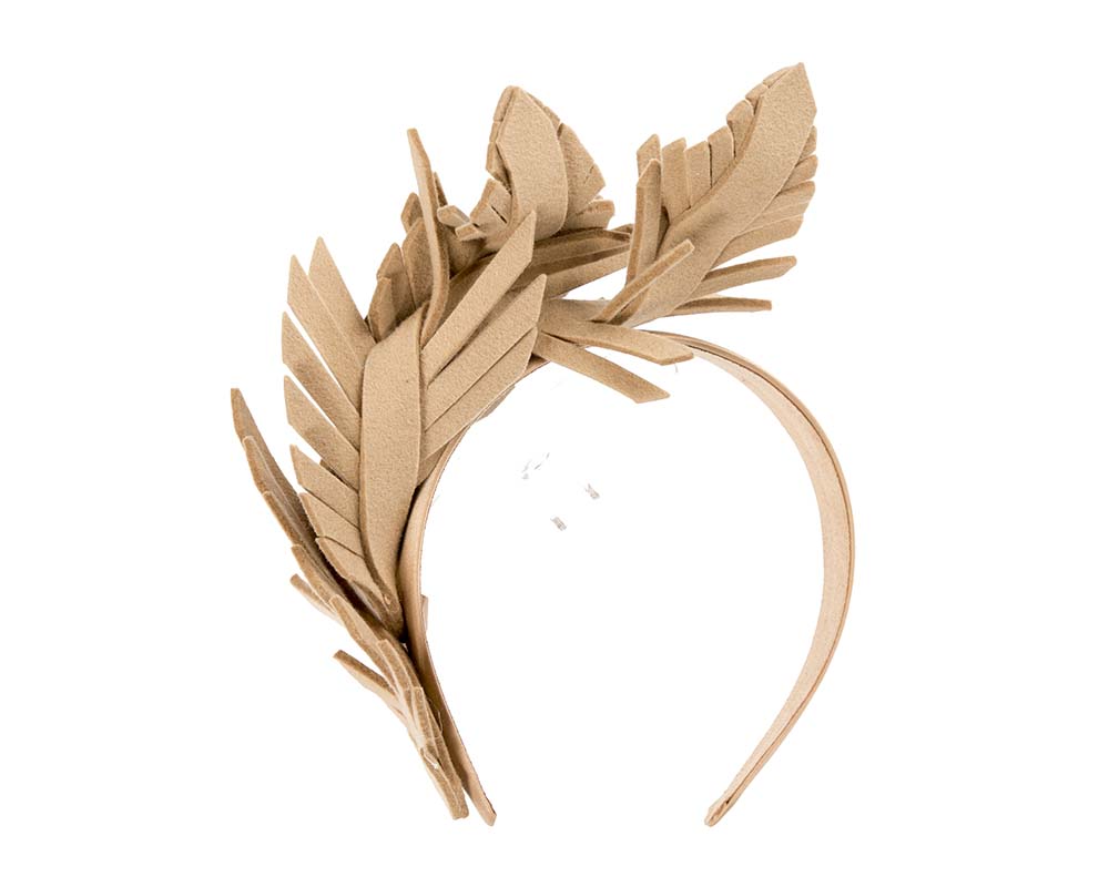 Beige felt leafs winter racing fascinator by Max Alexander