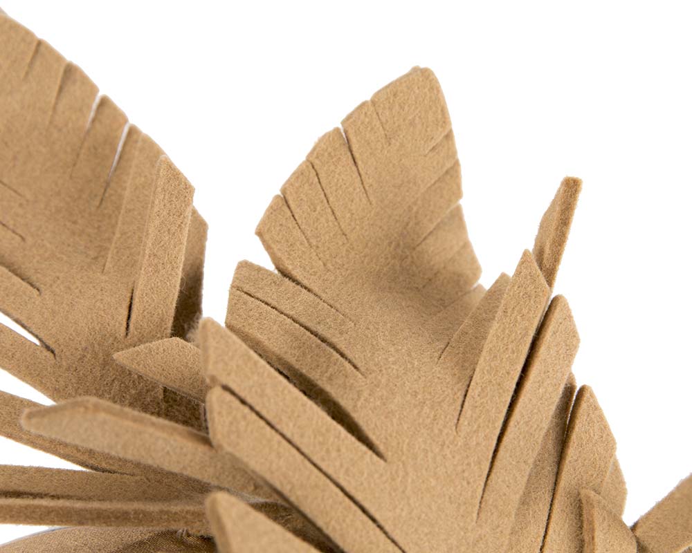 Beige felt leafs winter racing fascinator by Max Alexander