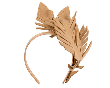 Beige felt leafs winter racing fascinator by Max Alexander