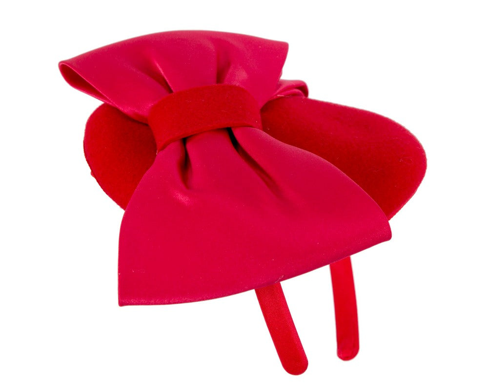 Red winter pillbox fascinator with bow-3