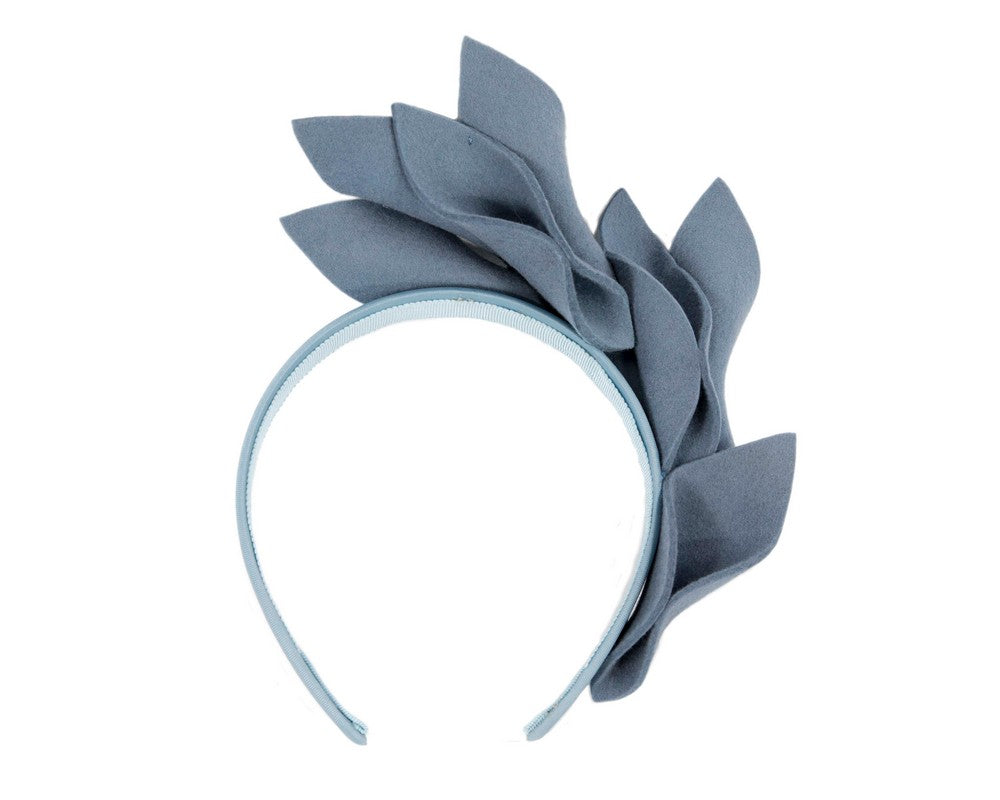Light blue felt flowers winter racing fascinator by Max Alexander