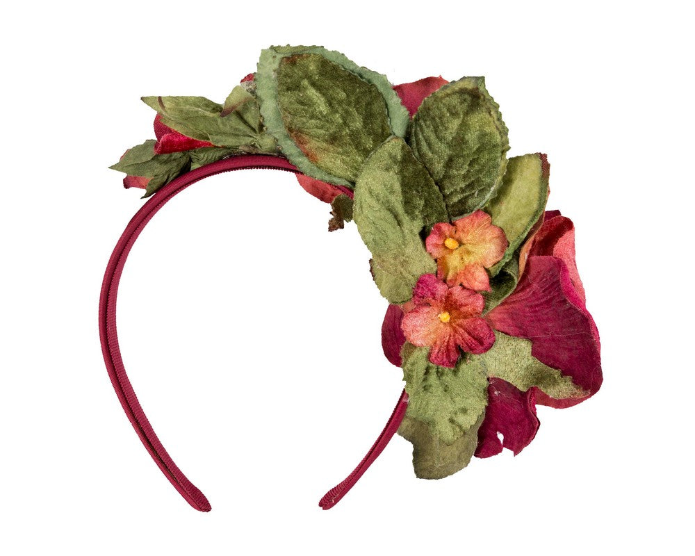 Burgundy vintage flower fascinator headband by Max Alexander