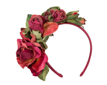 Burgundy vintage flower fascinator headband by Max Alexander