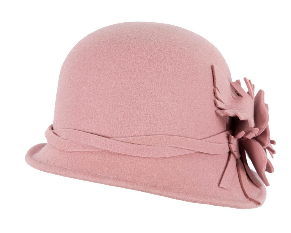 Pink felt winter hat with flower by Max Alexander J437