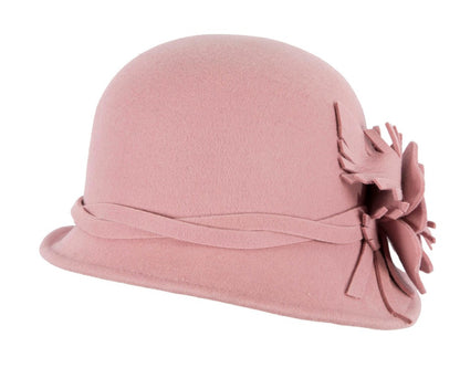 Pink felt winter hat with flower by Max Alexander J437