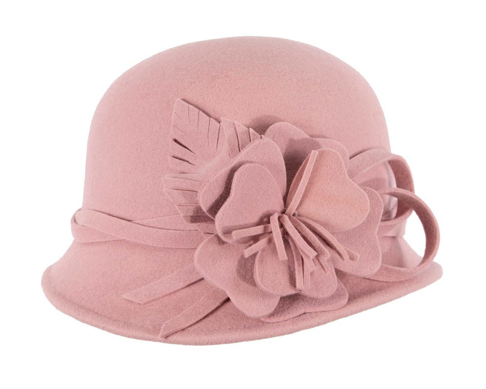 Pink felt winter hat with flower by Max Alexander J437
