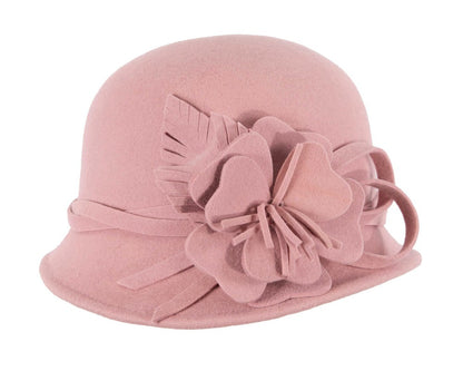 Pink felt winter hat with flower by Max Alexander J437